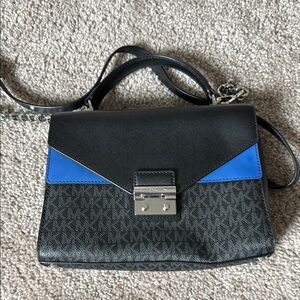 Michael Kors Black and Blue Crossbody Bag with Silver Accents